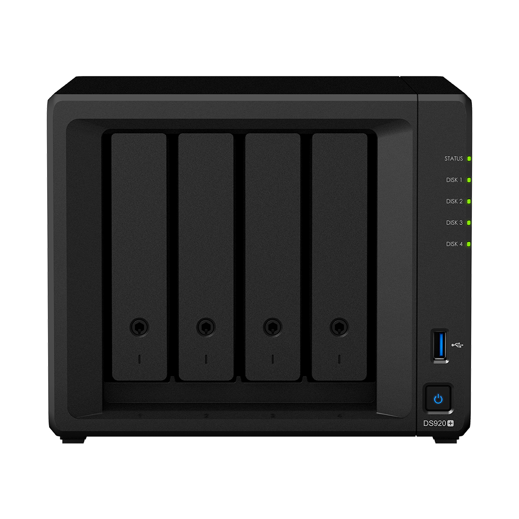 Synology DS920+ 4-bay DiskStation (up to 9-bay), Quad Core 2.0 GHz (turbo to 2.7 GHz), 4GB RAM (up to 8GB)