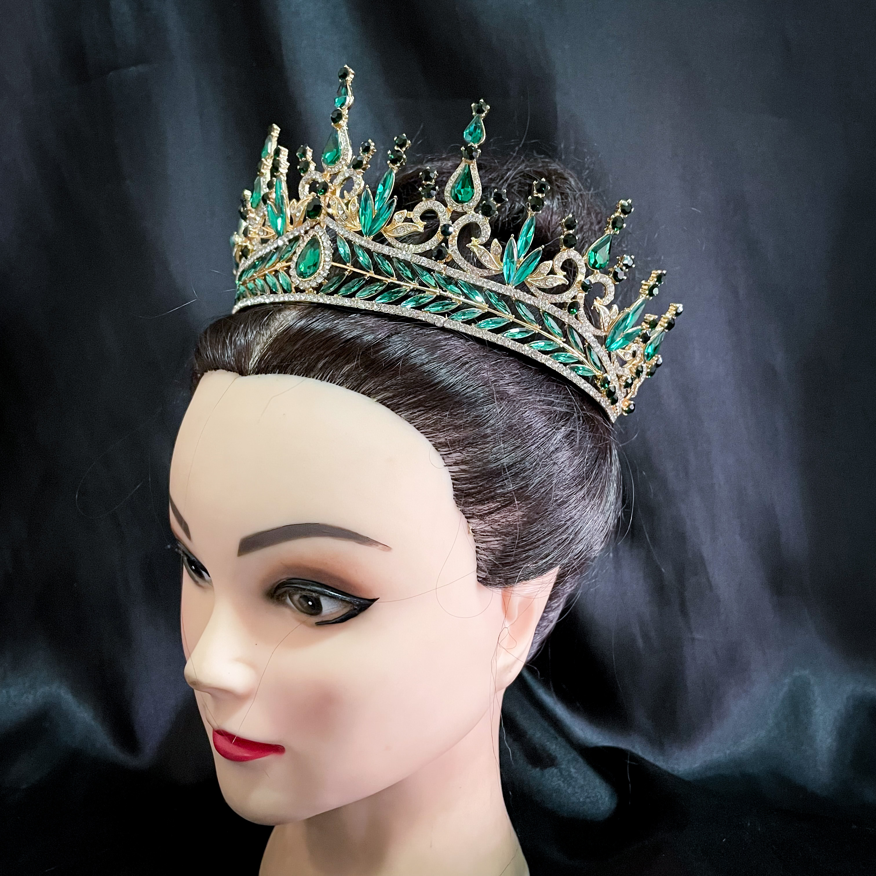 (พร้อมส่ง) เทียร่า 302 สีเขียว มงกุฎนางงาม งานสวย ปราณีต QCเพชรทุกเม็ด สินค้าพร้อมส่งจากไทย