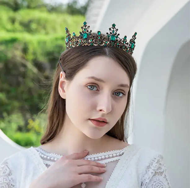 (พร้อมส่ง) มงกุฏ 066 สีเขียว มงกุฎนางงาม มงกุฎเจ้าชาย มงกุฎสไตล์วินเทจ งานสวย QCเพชรทุกเม็ดไมมีหลุด