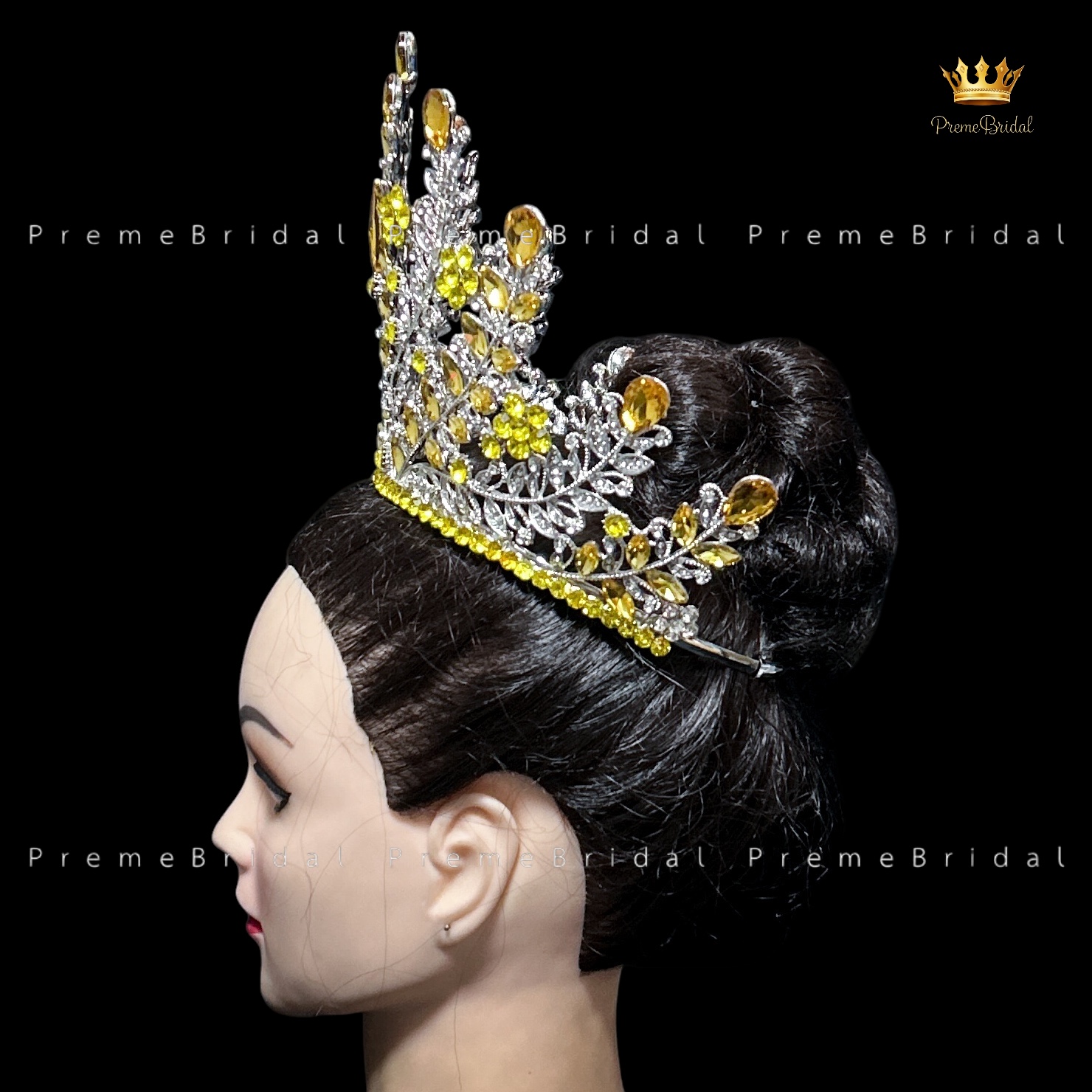 (พร้อมส่งจากไทย) มงกุฏ 132 สีเหลือง ขนาดใหญ่ไซส์นางงาม งานสวย รุ่นฐานกลม ส่งด่วน ส่งจาก จ.อุบลราชธานี