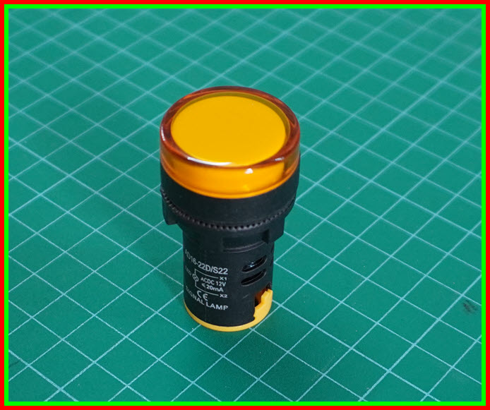 1x หลอดไฟสัญญาณ LED สีเหลือง AC/DC 12V ขนาด 22 มม.