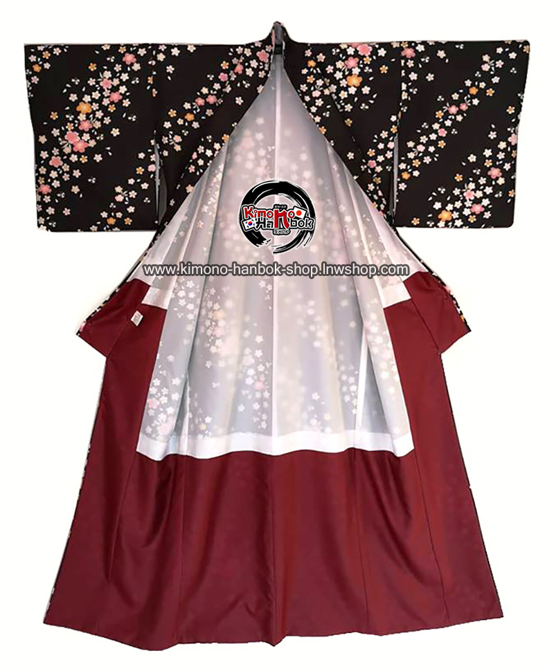 ชุดกิโมโนสีเข้มลายวากุระ01