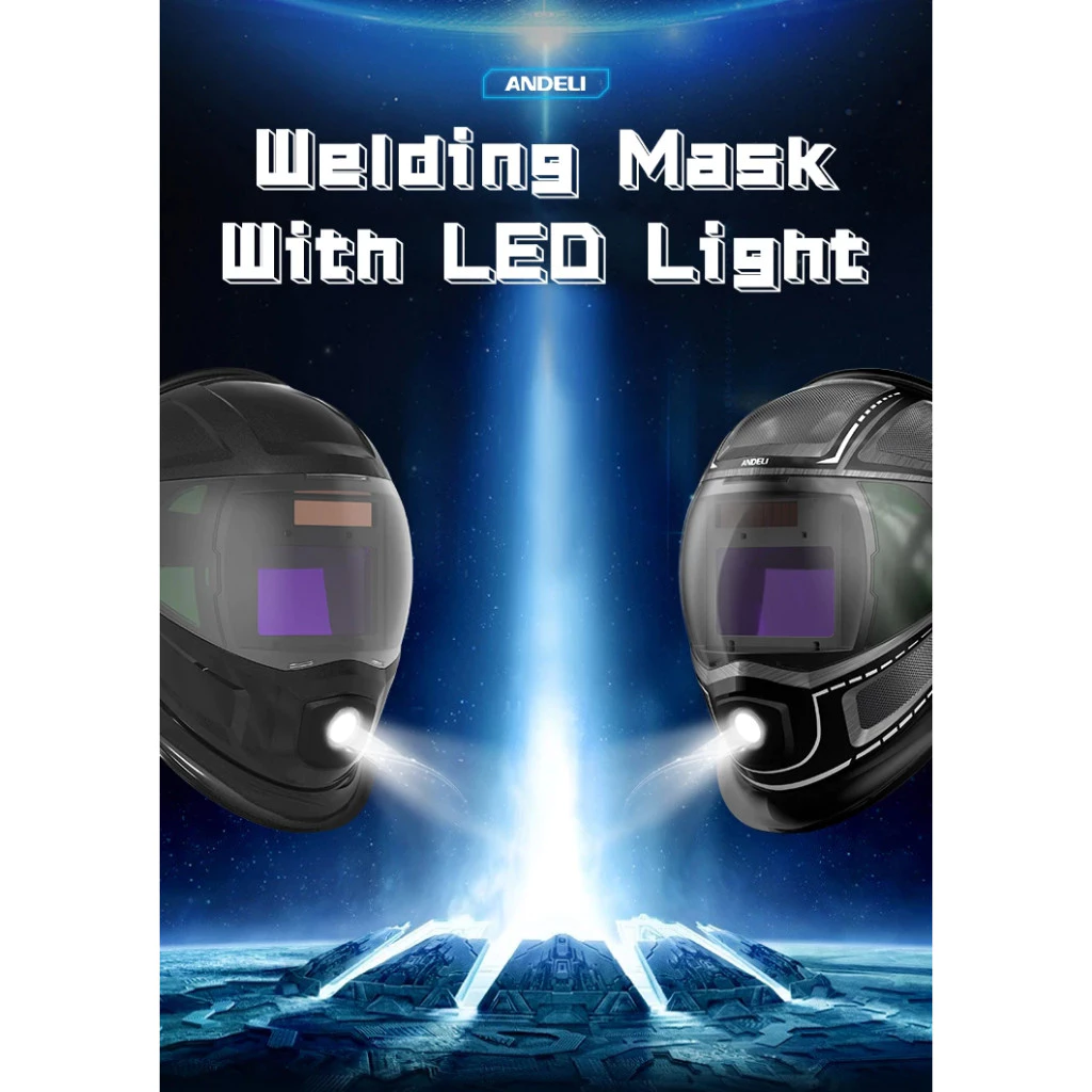 ANDELI หน้ากากปรับแสงอัตโนมัติหน้าจอขนาดใหญ่ มีไฟ LED และมุมมองด้านข้าง MA900VL-AE