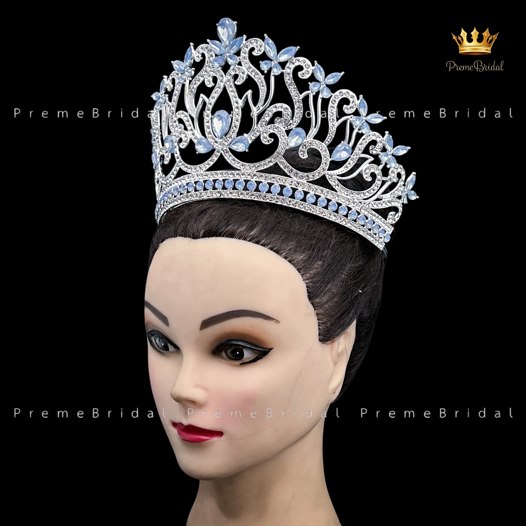 (พร้อมส่งจากไทย) มงกุฏ 143 สีฟ้า สำหรับนางงาม ขนาดใหญ่ งานโลหะฐานกลมปรับขนาดได้ ส่งด่วน ส่งจาก จ.อุบลราชธานี