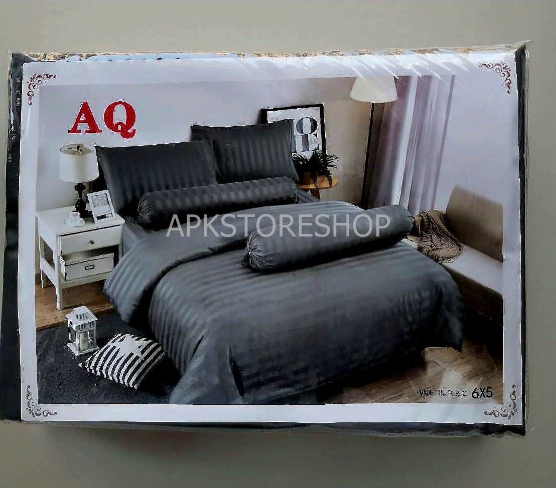 ขายส่ง ชุดผ้าปูที่นอนพร้อมผ้านวม 6ฟุตx6ชิ้น สีพื้น-ลายริ้ว ส่ง 410 บาท