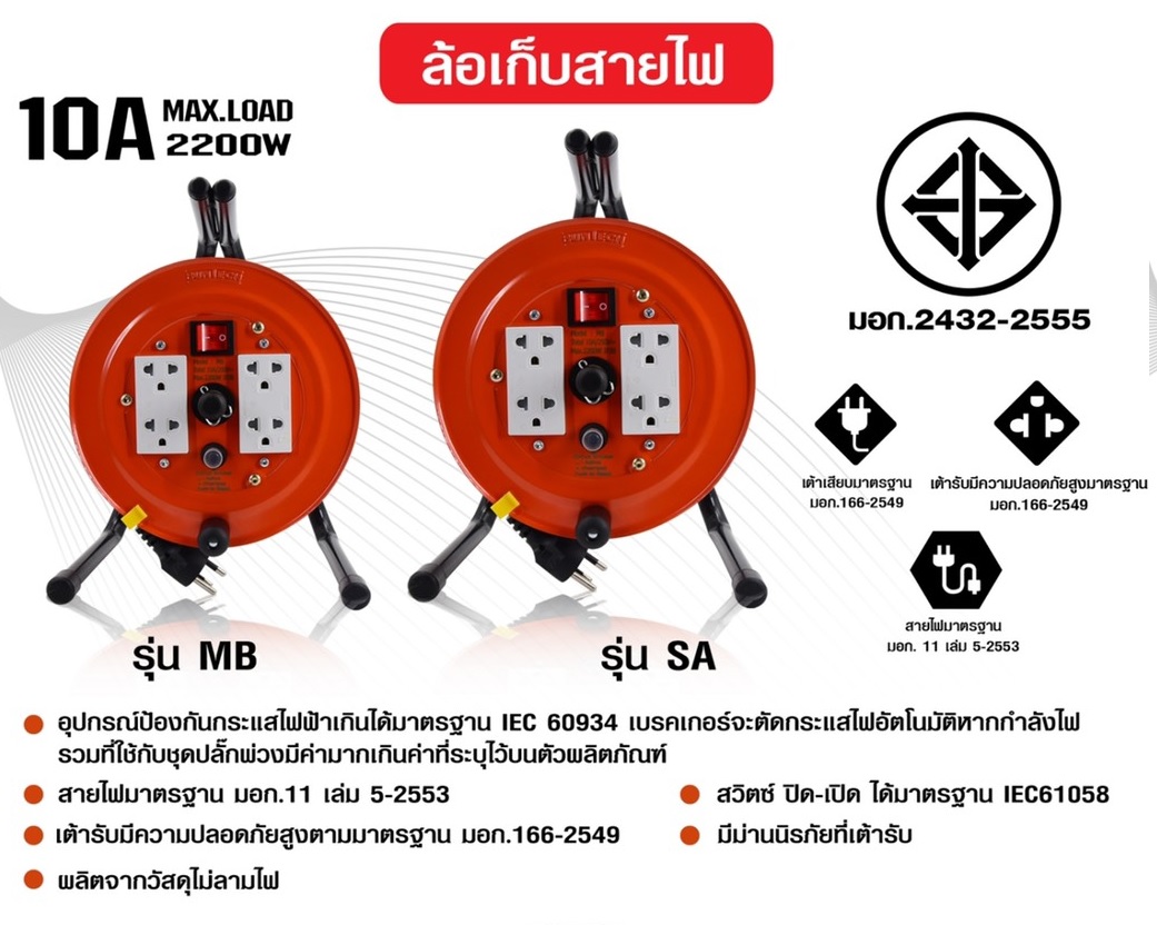 ล้อเก็บสายไฟ20เมตร 1.5sq.mm. SUNTECH SA1520
