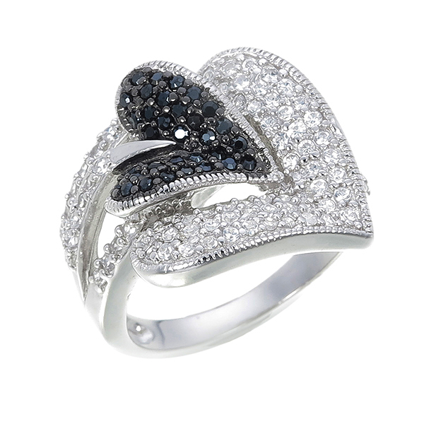 แหวนเพชร ประดับ เพชรCZ แหวนทรงใบโพธิ 2 ใบดีไซน์เก๋ไก๋ฝังเพชรกลมดำและเพชรกลมขาว ตัวเรือนเงินแท้100% (เงินแท้92.5%) เพิ่มดีเทลช่วงบ่าฝังเพชรกลมขาวประดับ เก๋สุด ๆ ใส่ออกมาเต็มนิ้ว งานละเอียดเนี๊ยบมาก