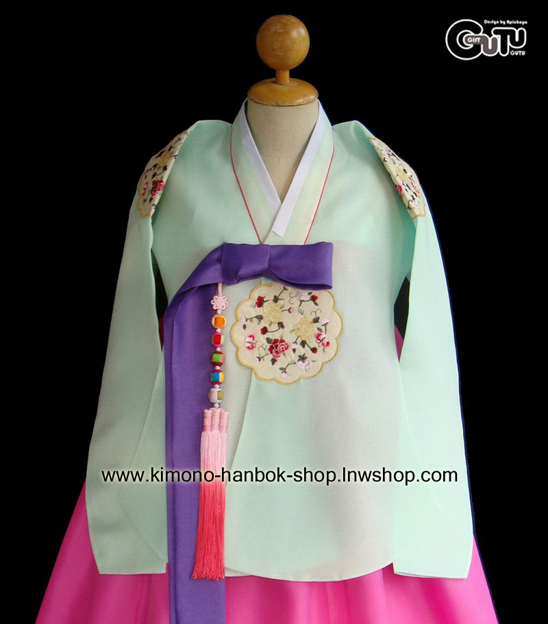 ชุดฮันบก ทังอี เสื้อสีเขียวมิ้น/กระโปงสีชมพู(L-XL)03