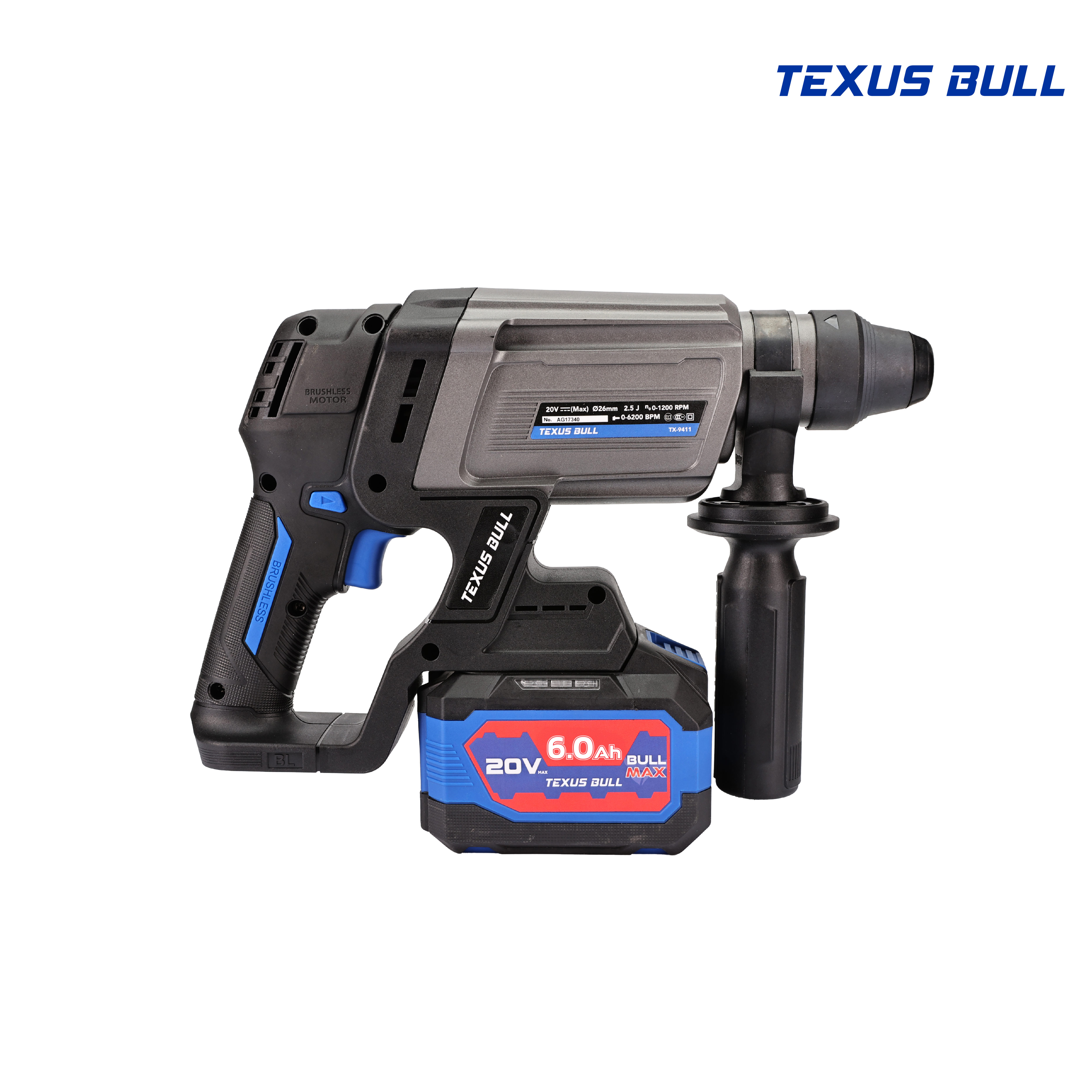 TEXUS BULL สว่านโรตารี่ไร้สาย 26มม. 3ระบบ 20V Rotary Hammer TX-9413 (ครบชุดพร้อมแบต 6.0Ah.)