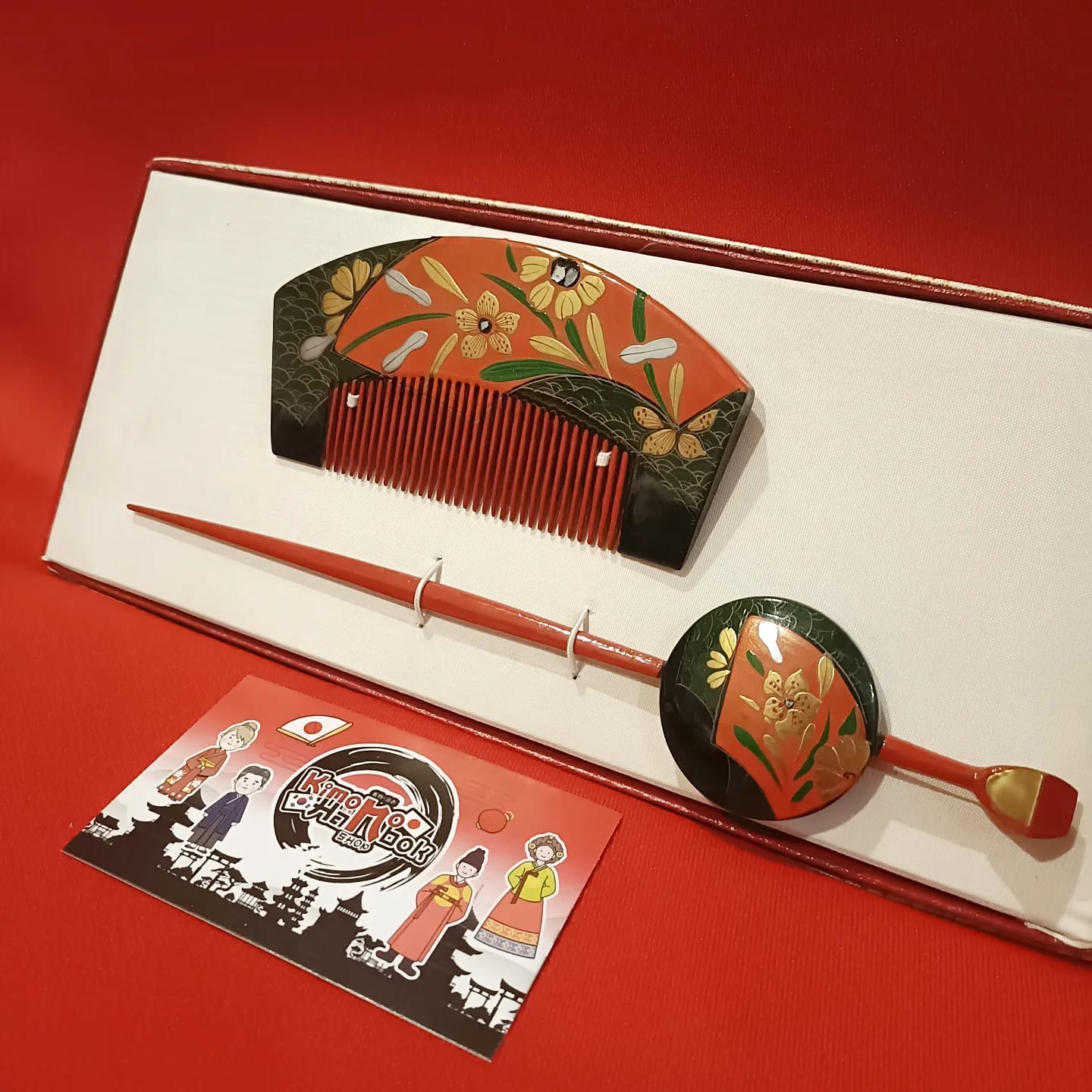 ชุดปิ่นไม้โทนสีแดงดำคู่PINW20024