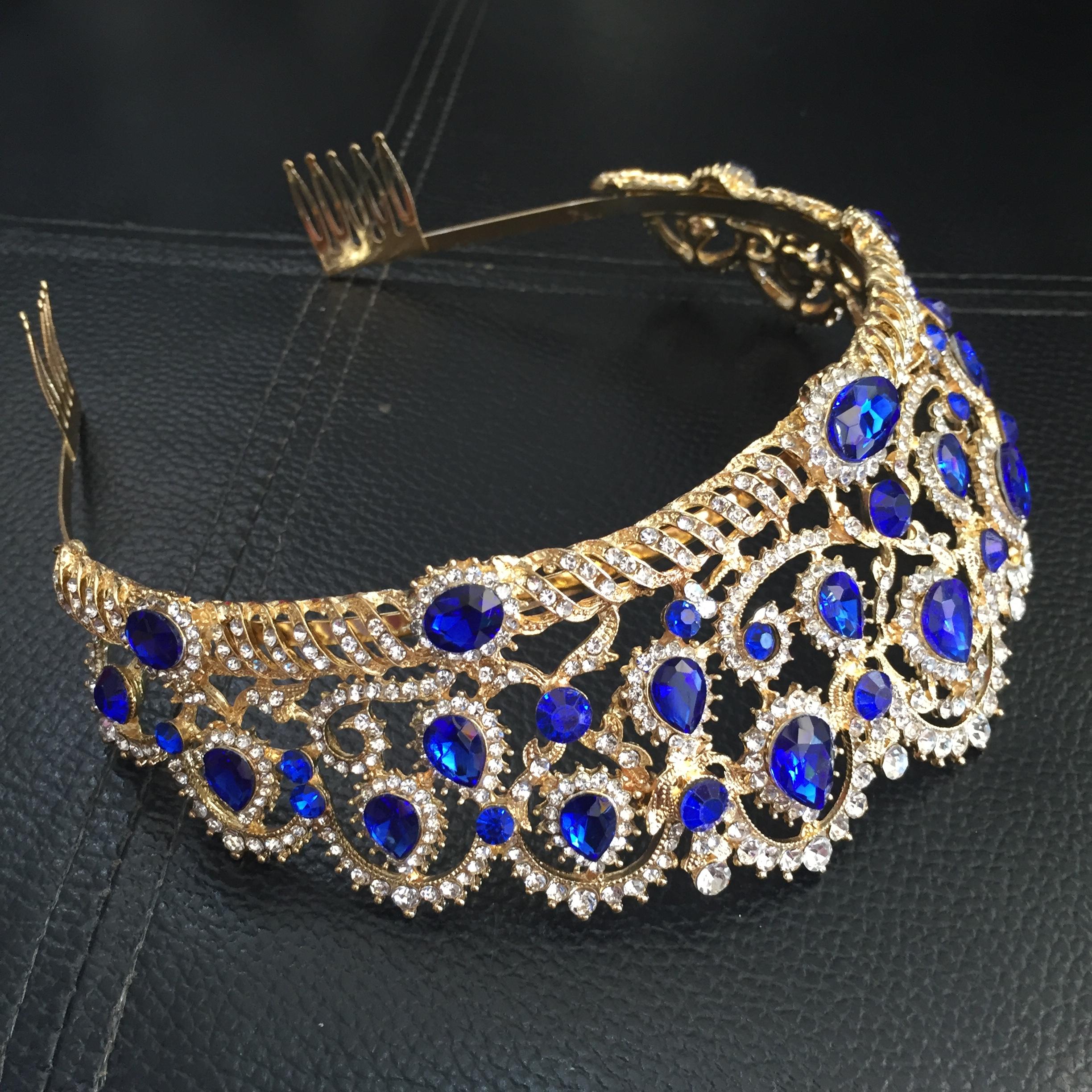 (พร้อมส่ง) เทียร่า 024 สีน้ำเงิน มงกุฎนางงาม มงกุฎเจ้าหญิง งานสวย ปราณีต QCเพชรทุกเม็ด สินค้าพร้อมส่งจากไทย