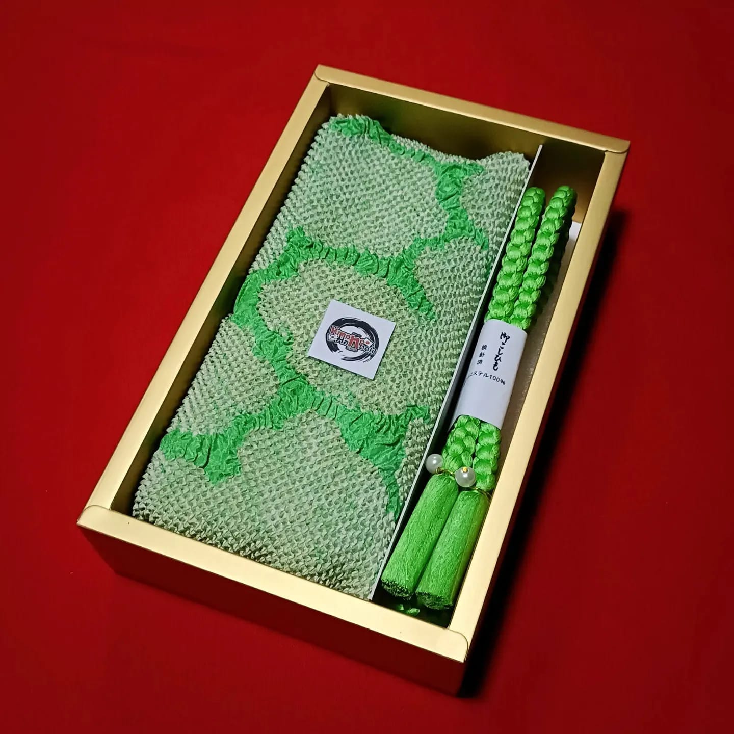 setผ้าชิโบริ+เชื่อกประดับโอบิ เขียว05