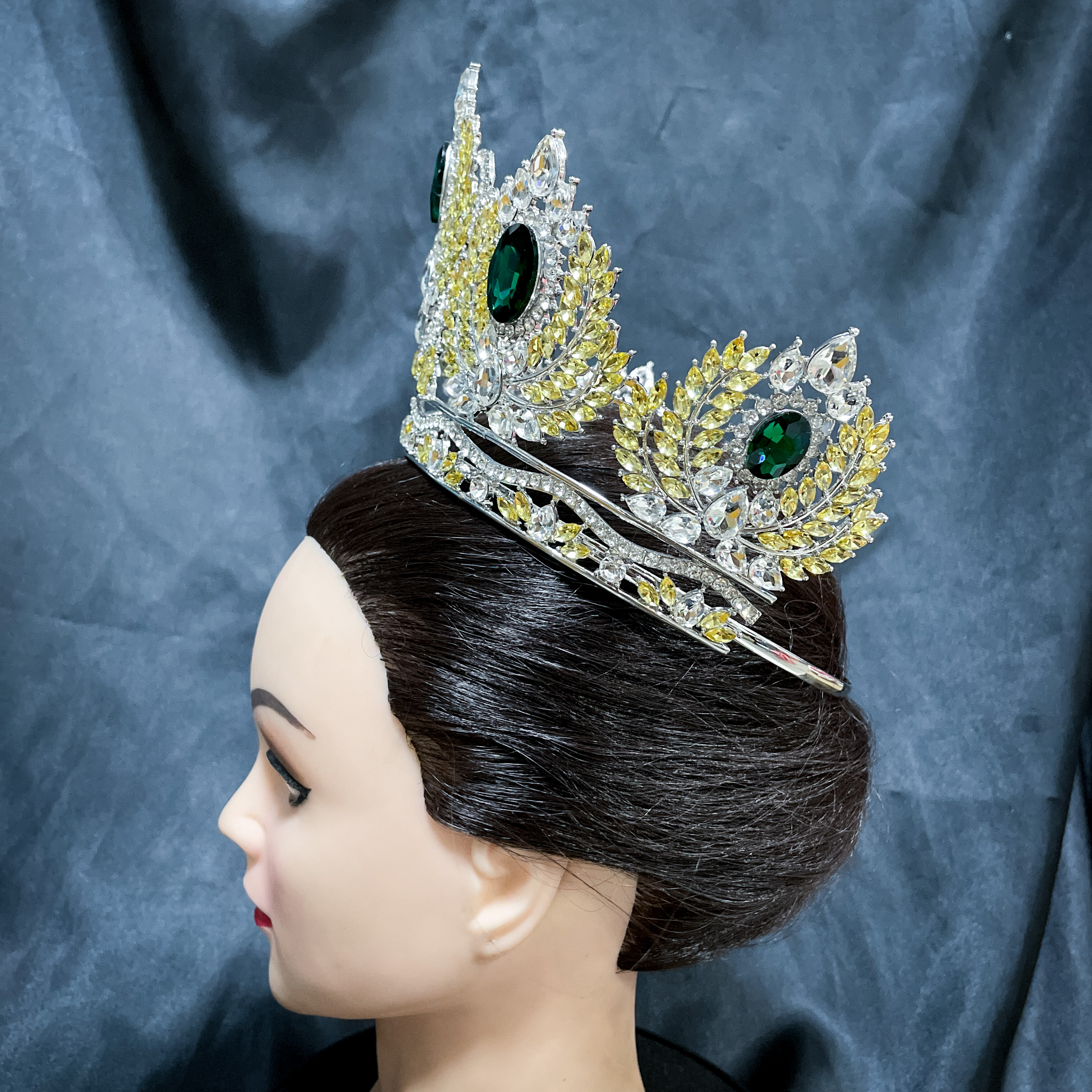 (พร้อมส่ง) มงกุฏ 089 สีเขียว-เหลือง มงกุฎนางงาม มงกุฎเพชร มงกุฎประกวด สินค้าพร้อมส่ง ไม่ต้องรอนาน งานพรีเมี่ยม