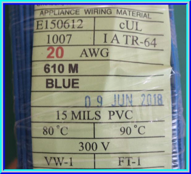 1x สายไฟ UL1007 เบอร์ 20 AWG สีน้ำเงิน ยาว 1 เมตร