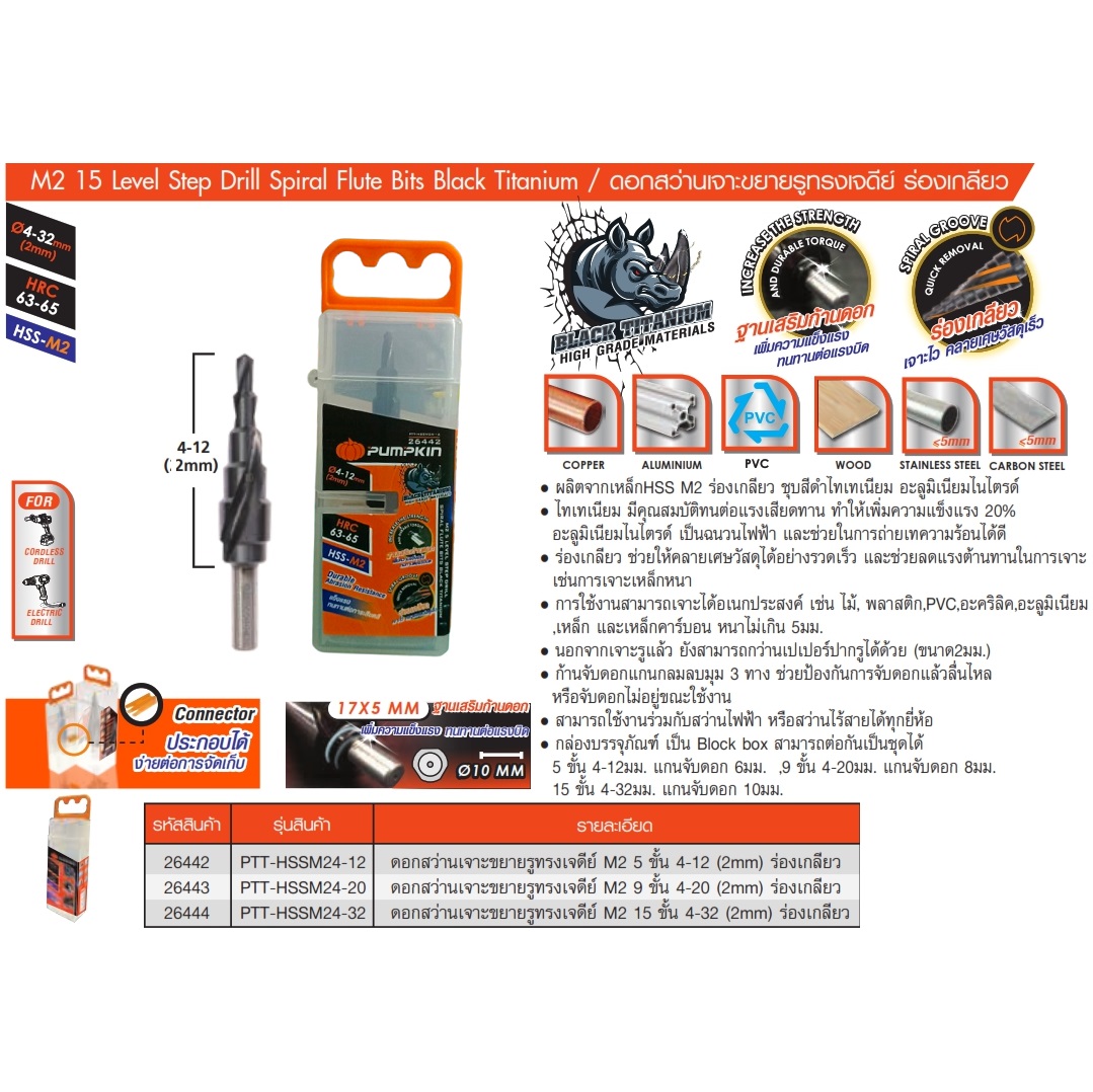 ดอกสเต็ปHSS-M2 4-12mm. PTT-HSSM24-12 PUMPKIN