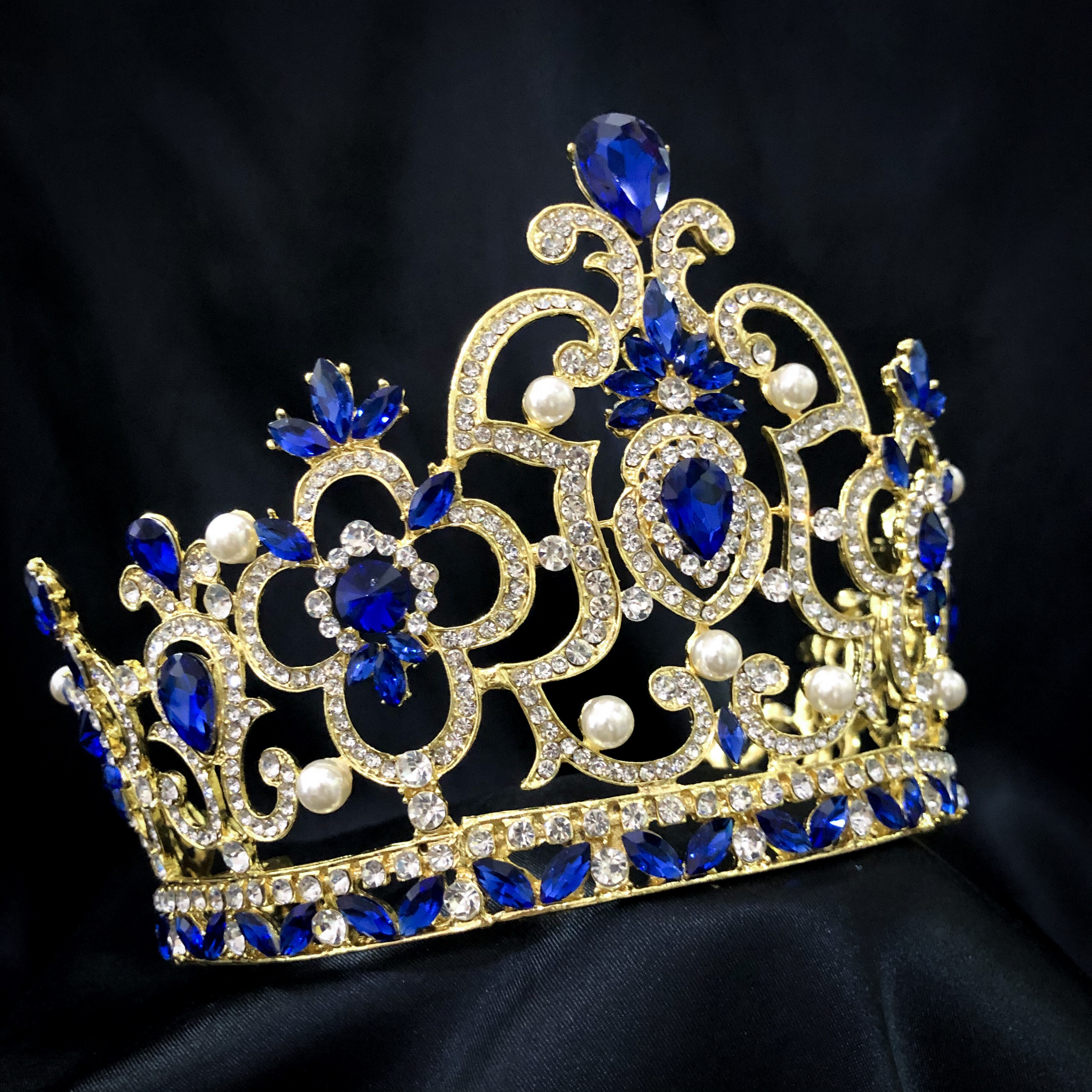 (พร้อมส่ง) เทียร่า 166 สีน้ำเงิน มงกุฎนางงาม มงกุฎเจ้าหญิง งานสวย ปราณีต QCเพชรทุกเม็ด สินค้าพร้อมส่งจากไทย