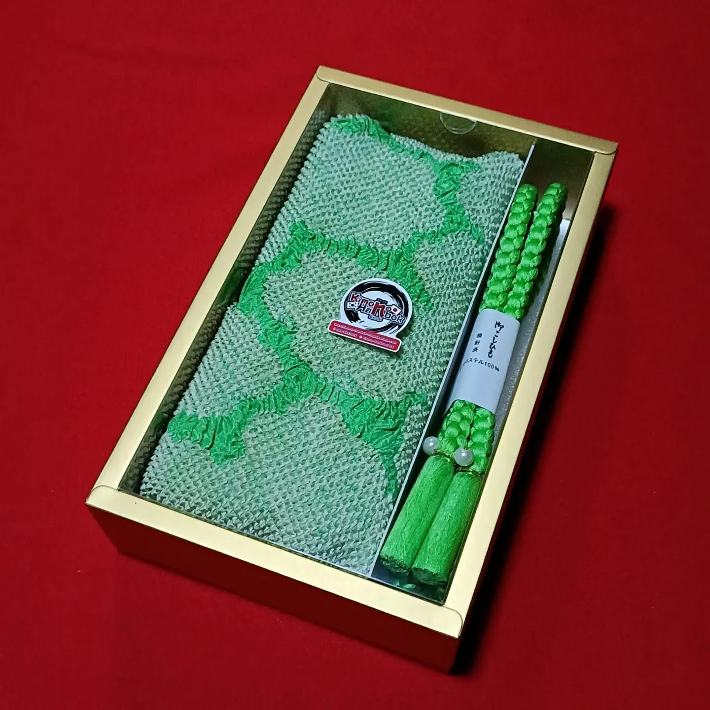 setผ้าชิโบริ+เชื่อกประดับโอบิ เขียว05