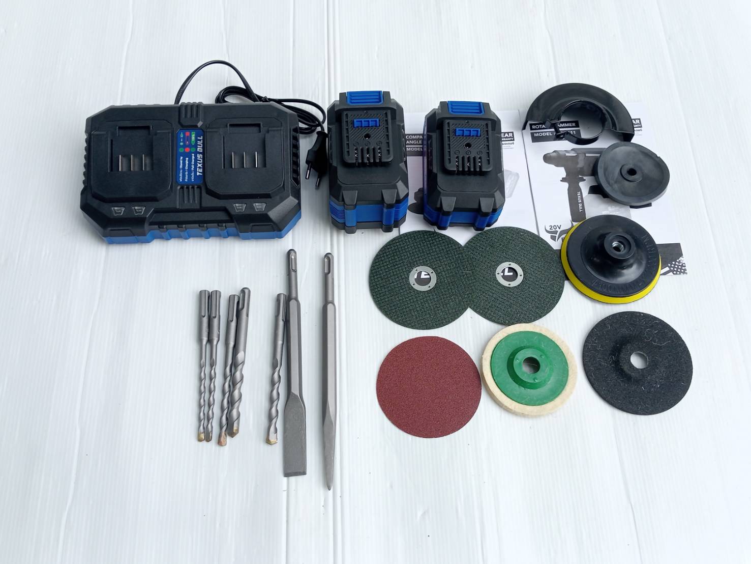 TEXUS BULL รุ่น TX-8222 ชุดสว่านโรตารี่และเจียรมือไร้สาย20V.พร้อมแบตเตอรี่ x6.0Ah 2 ก้อน