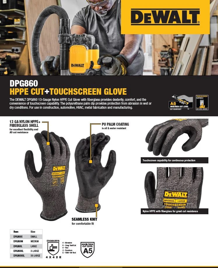 ถุงมือเซพตี้ ไซส์ L DPG860L DEWALT (Touch Screen)