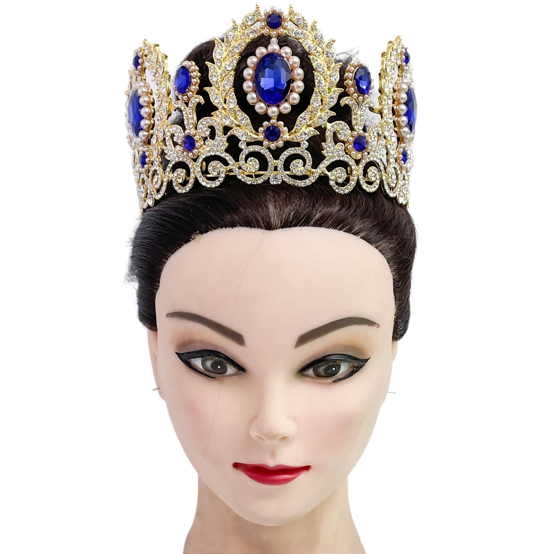 (พร้อมส่ง) เทียร่า 001 สีน้ำเงิน มงกุฎนางงาม มงกุฎเจ้าหญิง งานสวย ปราณีต QCเพชรทุกเม็ด สินค้าพร้อมส่งจากไทย