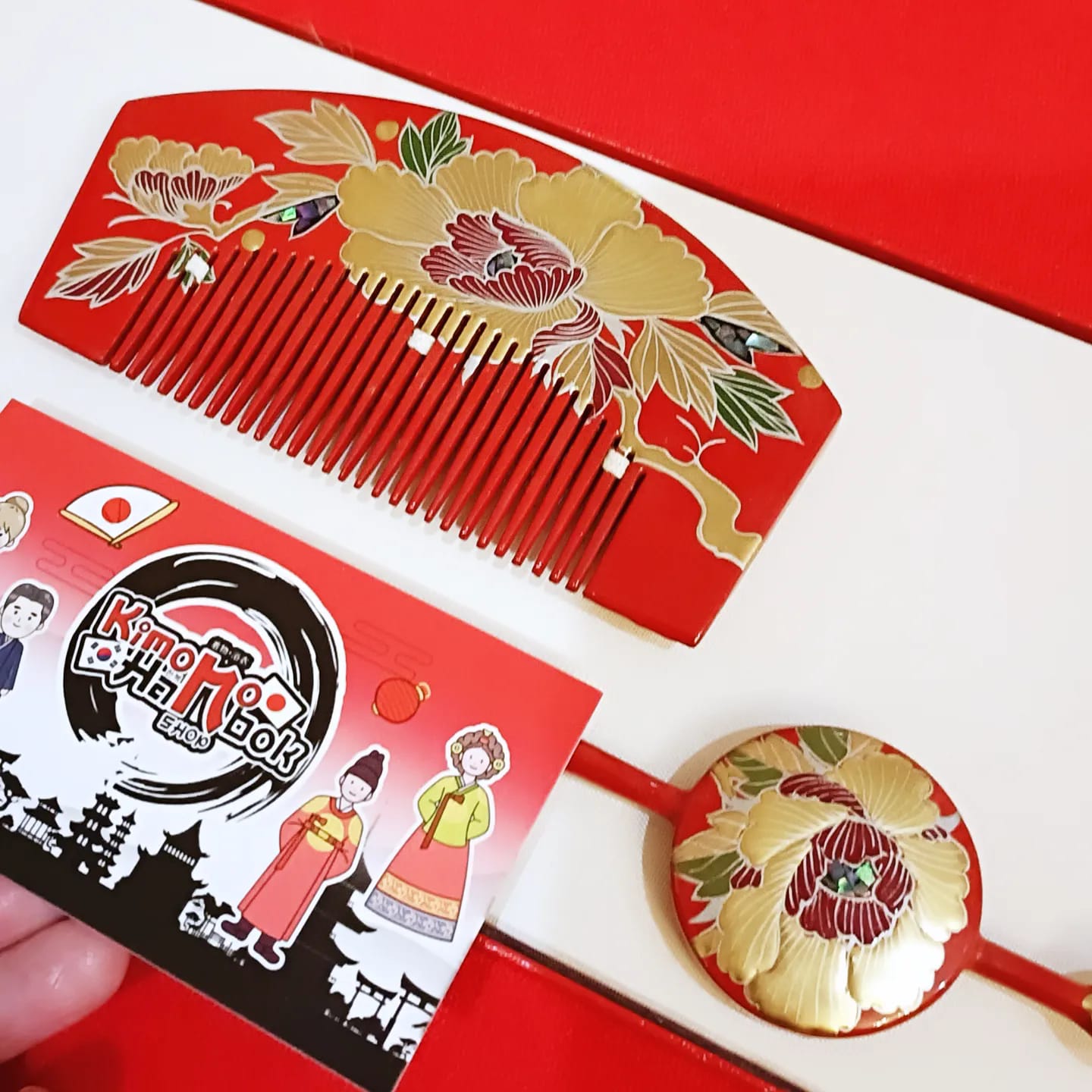 ชุดปิ่นไม้โทนสีแดงดำ คู่PINW20014