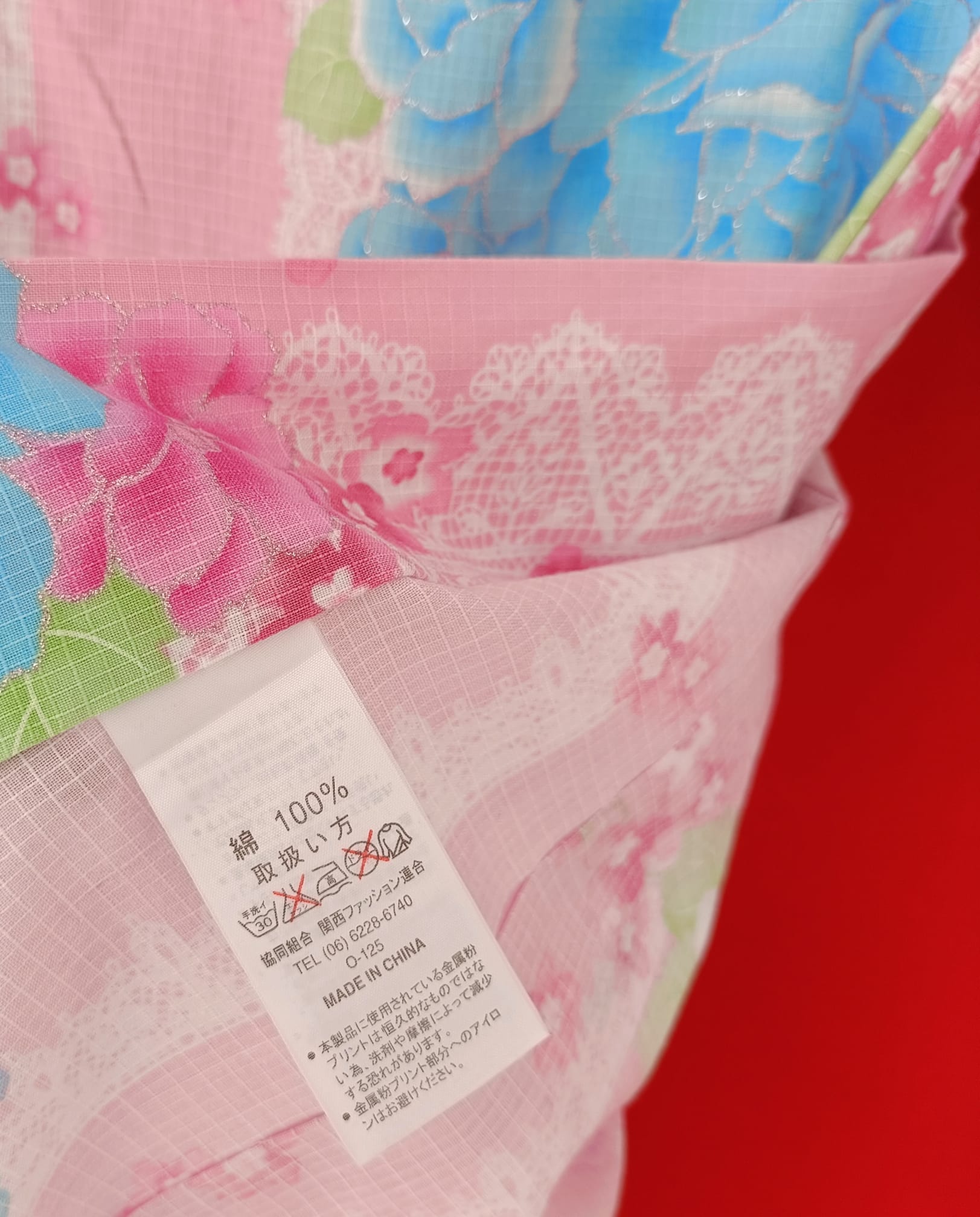 ยูกาตะชมพูลายกุหลาบ01 *เดินเส้นกากเพชร