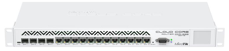 CCR1036-12G-4S-EM 16G 12x Gigabit Ethernet, 4xSFP cages, LCD 36 cores x 1.2GHz CPU, 16GB RAM, 24 mpps fastpath, Up to 16Gbit/s throughput, RouterOS L6 1U rackmount,