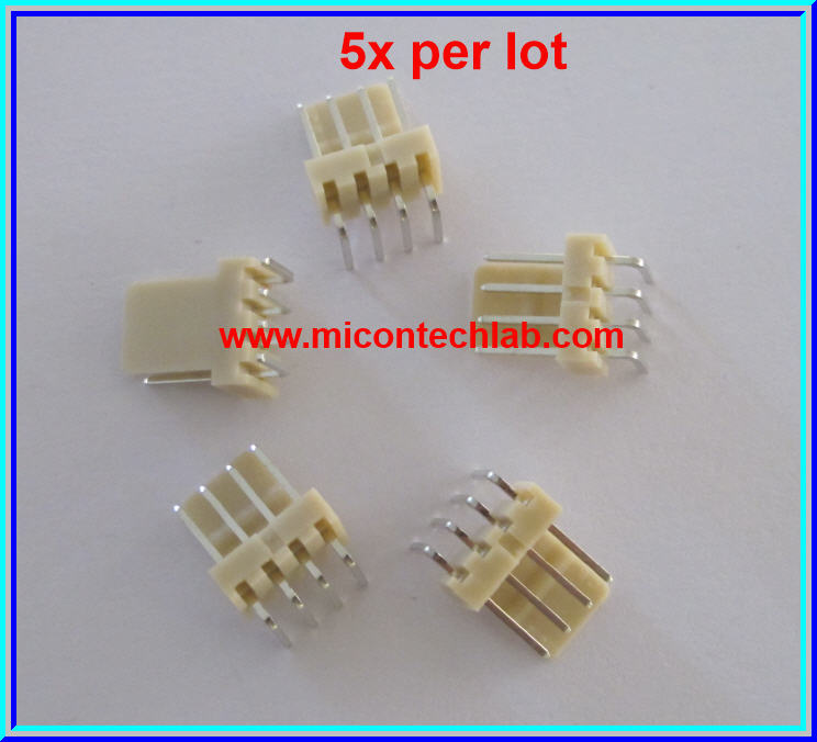 5x WAFER CONNECTOR 4 PINS RIGHT ANGLE TYPE 2.54mm (5pcs per lot)