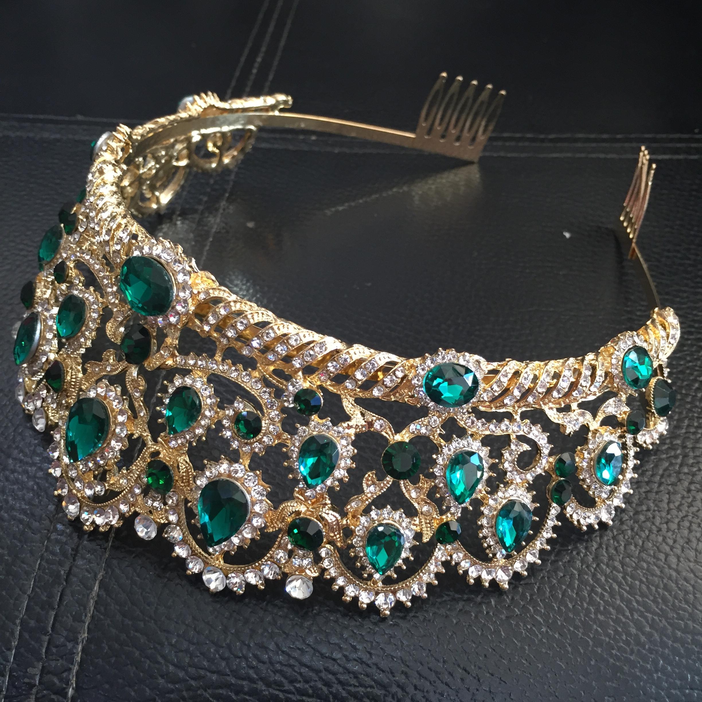 (พร้อมส่ง) เทียร่า 024 สีเขียว มงกุฎนางงาม มงกุฎเจ้าหญิง งานสวย ปราณีต QCเพชรทุกเม็ด สินค้าพร้อมส่งจากไทย