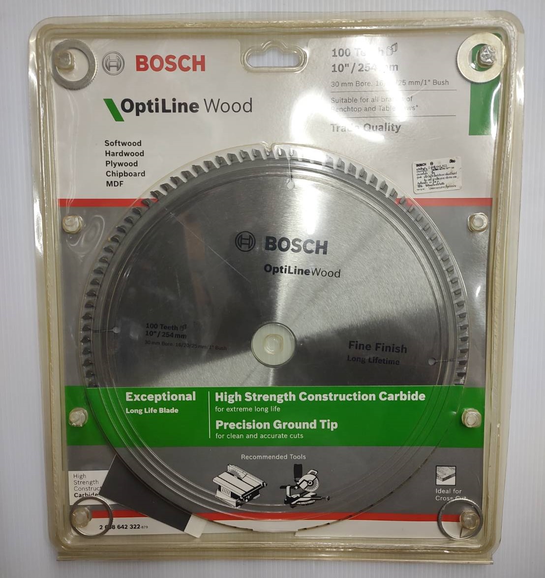 ใบเลื่อยวงเดือนตัดไม้ Optiline 10"x100T BOSCH 2608642322
