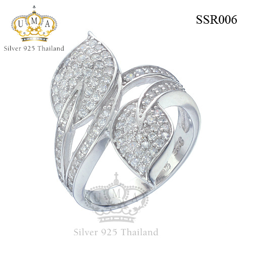 แหวนเงินแท้925เพรชประดับเพรชแท้สวิส เกรดดี น้ำใส