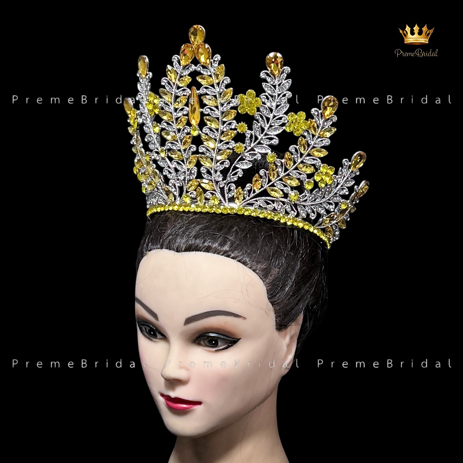 (พร้อมส่งจากไทย) มงกุฏ 132 สีเหลือง ขนาดใหญ่ไซส์นางงาม งานสวย รุ่นฐานกลม ส่งด่วน ส่งจาก จ.อุบลราชธานี