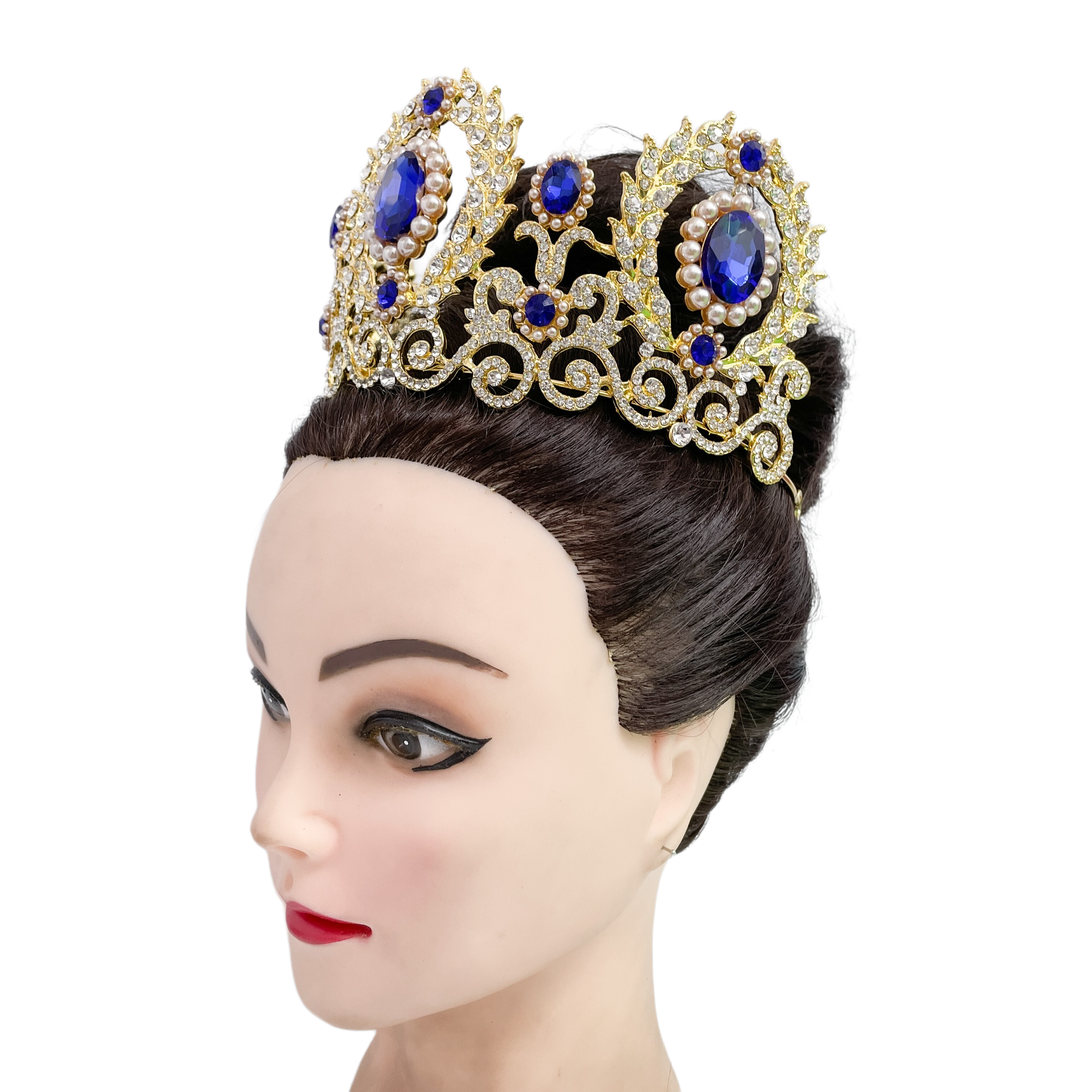 (พร้อมส่ง) เทียร่า 001 สีน้ำเงิน มงกุฎนางงาม มงกุฎเจ้าหญิง งานสวย ปราณีต QCเพชรทุกเม็ด สินค้าพร้อมส่งจากไทย