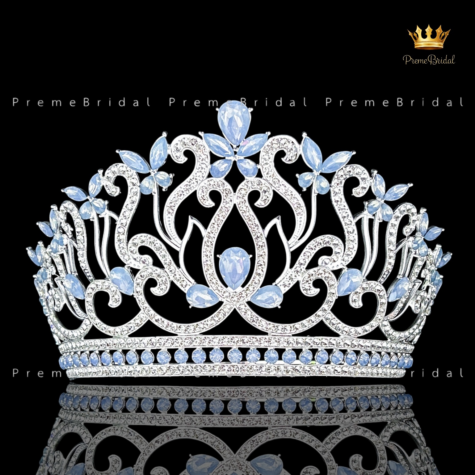 (พร้อมส่งจากไทย) มงกุฏ 143 สีฟ้า สำหรับนางงาม ขนาดใหญ่ งานโลหะฐานกลมปรับขนาดได้ ส่งด่วน ส่งจาก จ.อุบลราชธานี