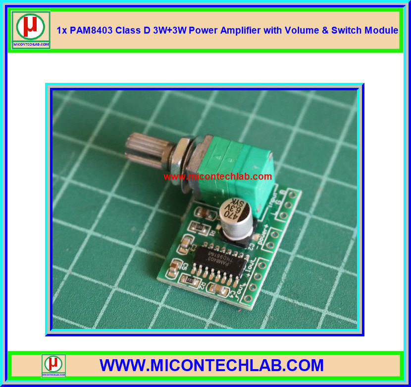 1x PAM8403 Class D 3W+3W Power Amplifier with Volume & Switch Module