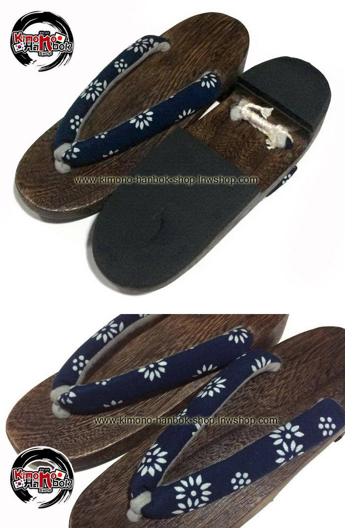รองเท้าเกี๊ยะไม้ญี่ปุ่น รุ่นไม้สีเข้มหูสีน้ำเงินเข้ม Size24 cm *มือ 1