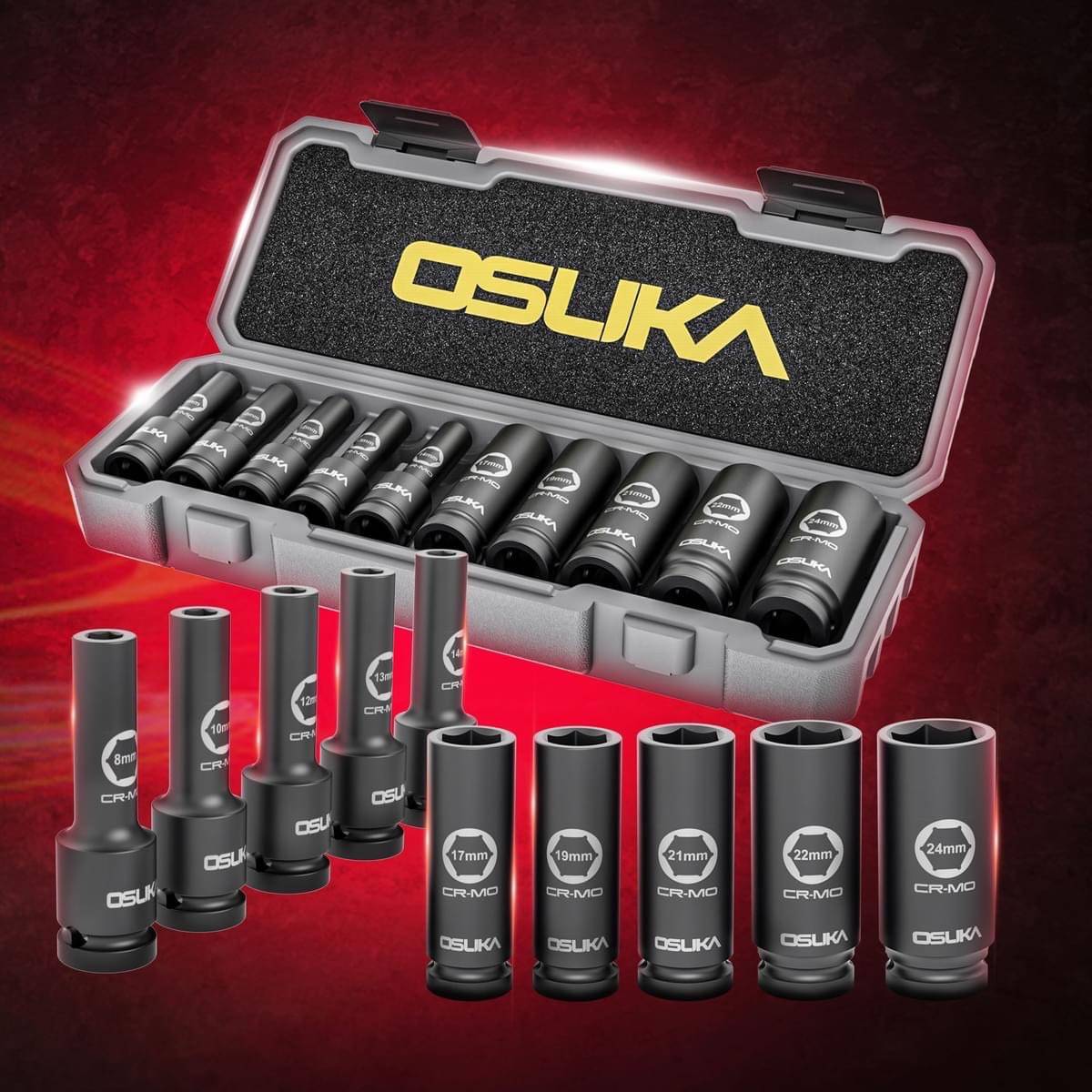 ชุดลูกบล็อกกระแทกยาว 1/2" 10ลูก/ชุด OSAF3211 OSUKA