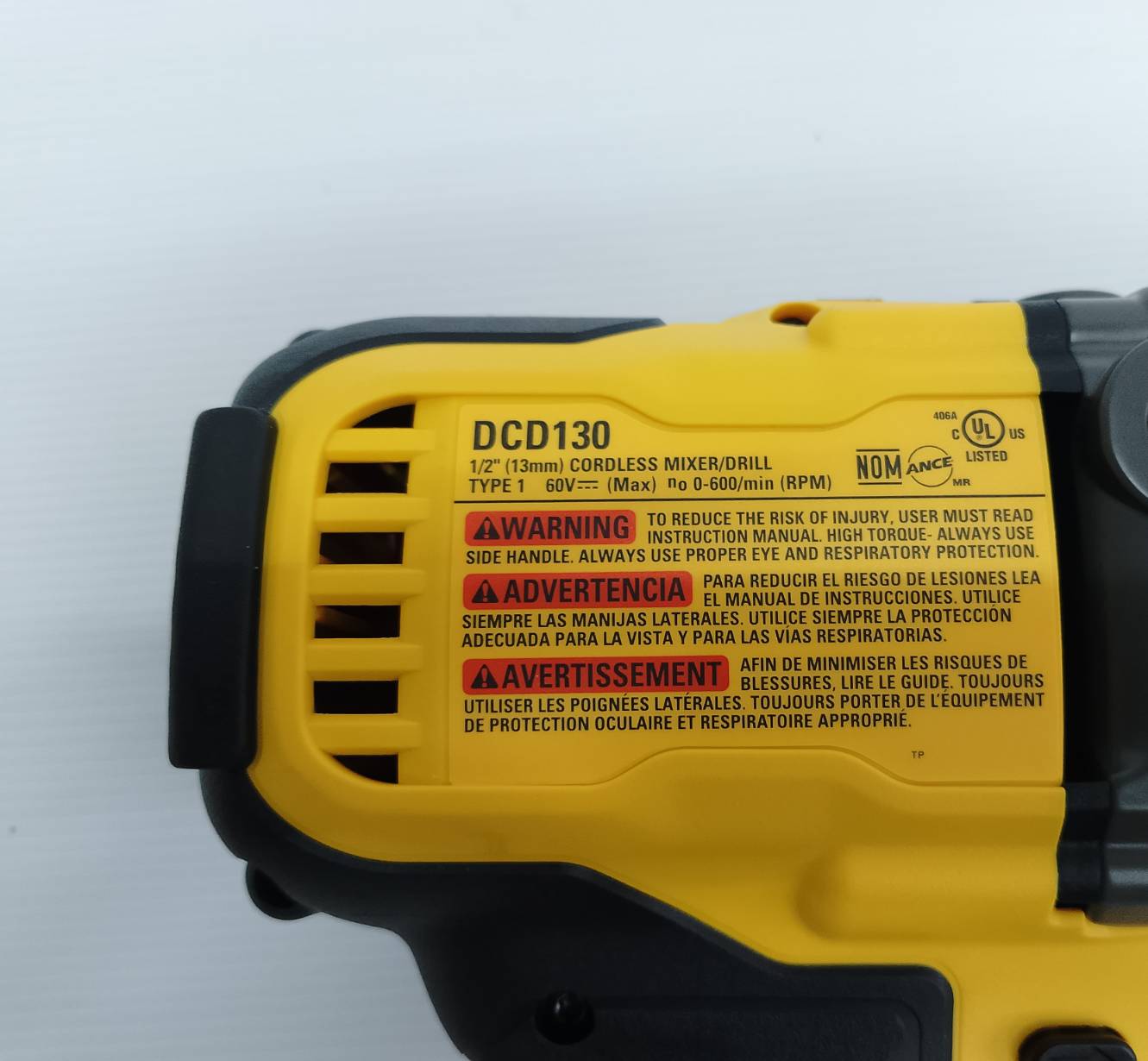 DEWALT รุ่น DCD130B สว่านผสมปูน 60V Max แรงบิดสูง (เฉพาะตัวเครื่อง)