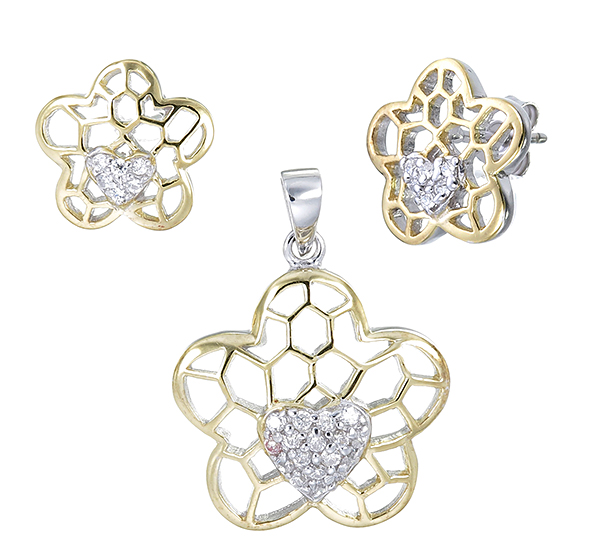 ต่างหูเพชรพร้อมจี้เพชร ( ชุบทอง ) = Earring with Pendant ( Gold )