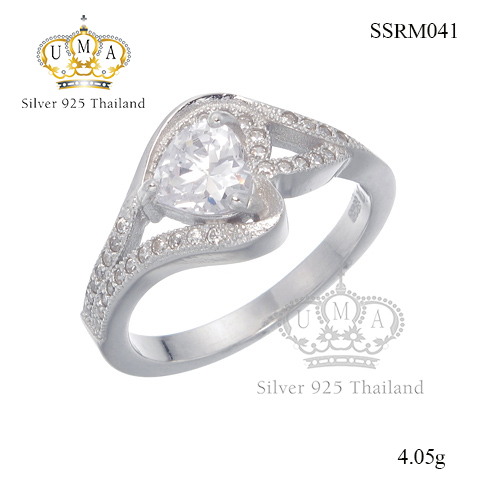 แหวนเงินแท้925เพรชประดับเพรชแท้สวิส เกรดดี น้ำใส
