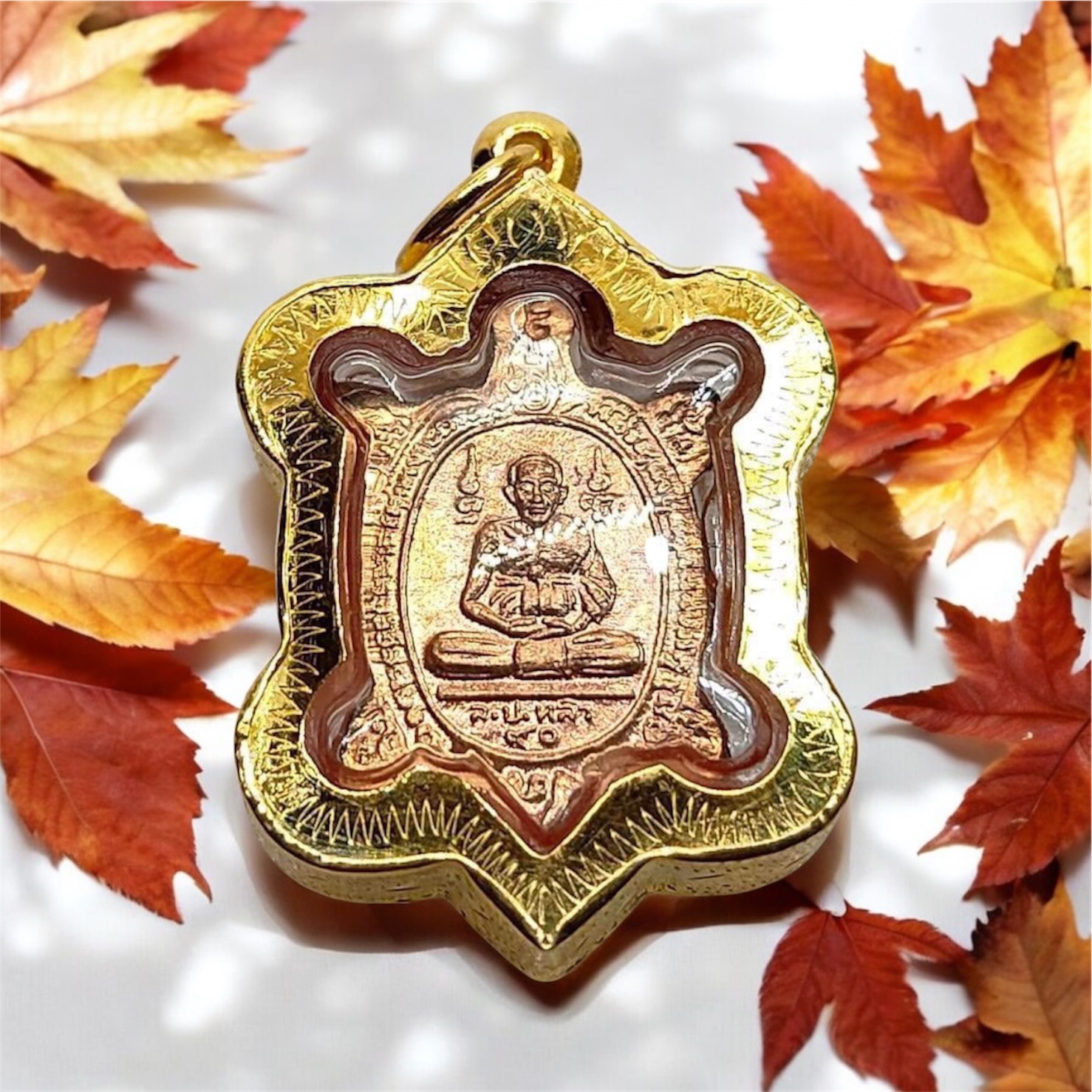 เหรียญพญาเต่าเรือน รุ่นเปิดโลก ปี39 เนื้อทองแดง พิมพ์จิ๋ว หลวงปู่หลิว วัดไร่แตงทอง เลี่ยมทองคำแท้