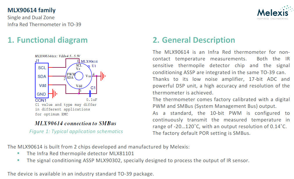 1x MLX90614ESF-DCI เซ็นเซอร์เทอร์โมมิเตอร์อินฟาเรด
