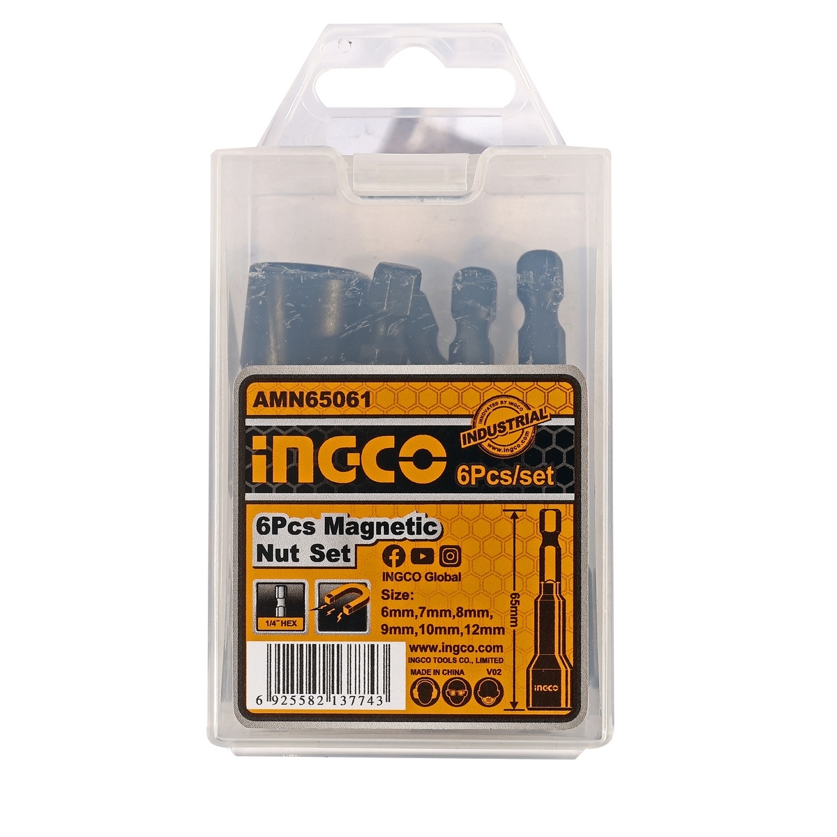 INGCO ชุดลูกบล็อกจับดอกมีแม่เหล็ก 6 ชิ้น แกนหกเหลี่ยม 1/4 รุ่น AMN65061 ( 6, 7, 8, 9, 10, 12 )