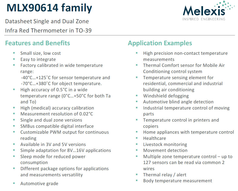 1x MLX90614ESF-DCI เซ็นเซอร์เทอร์โมมิเตอร์อินฟาเรด