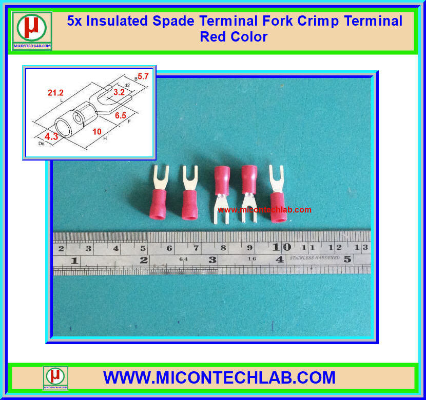 5x หางปลาแฉกหุ้ม สีแดง (Spade Crimp Terminal)