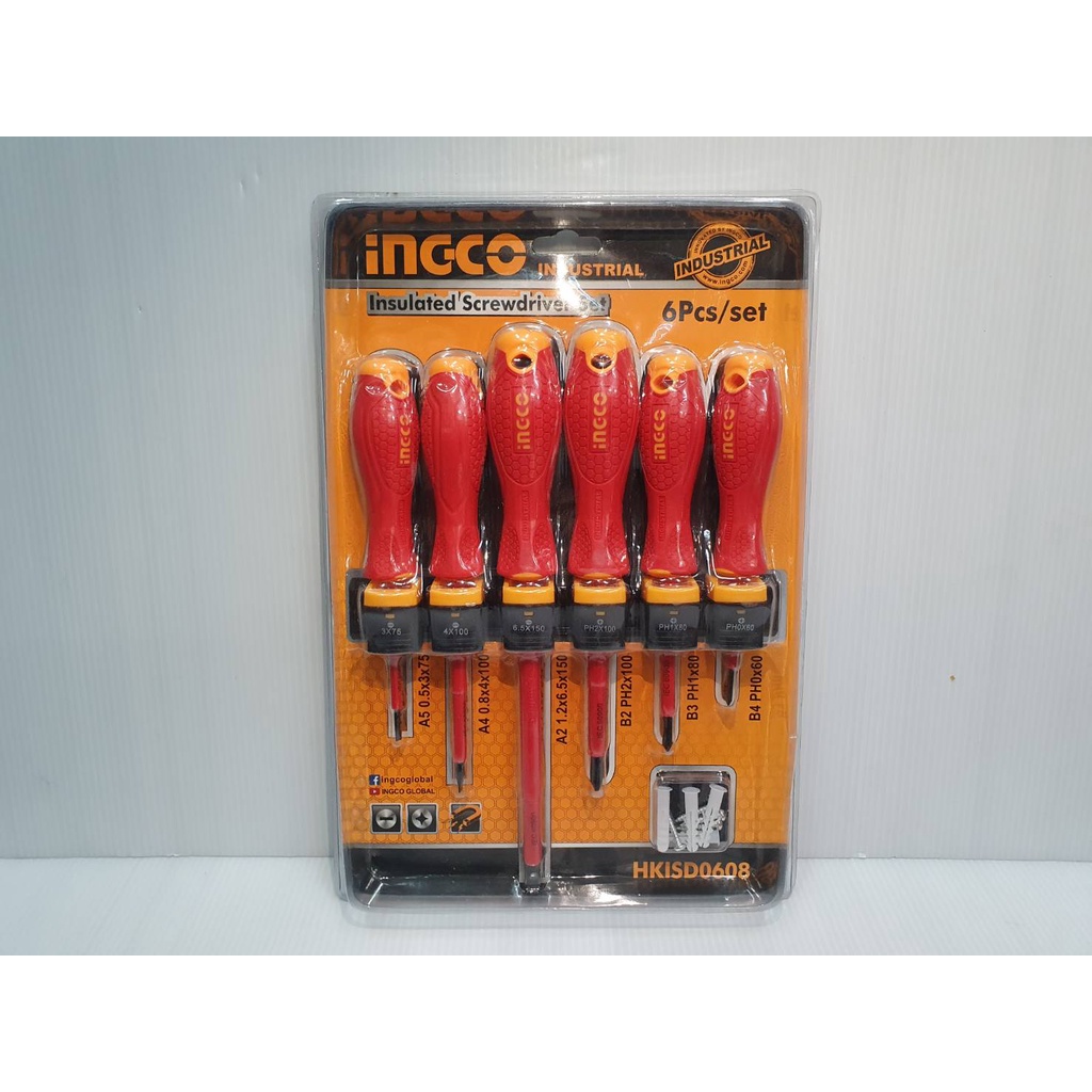 INGCO ชุดไขควง ด้ามกันไฟฟ้า 6 ตัวชุด พร้อมแผงติดหนัง รุ่น HKISD0608
