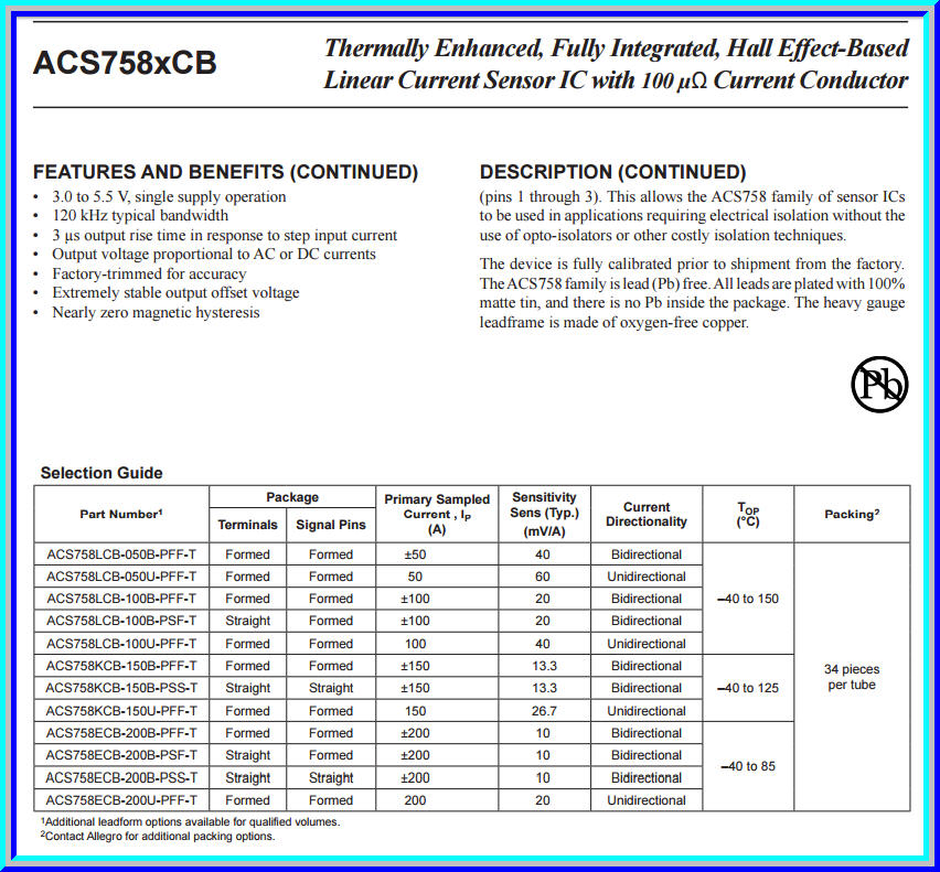 1x ACS758 100A Hall Effect Current Sensor ACS758 100 A IC Chip