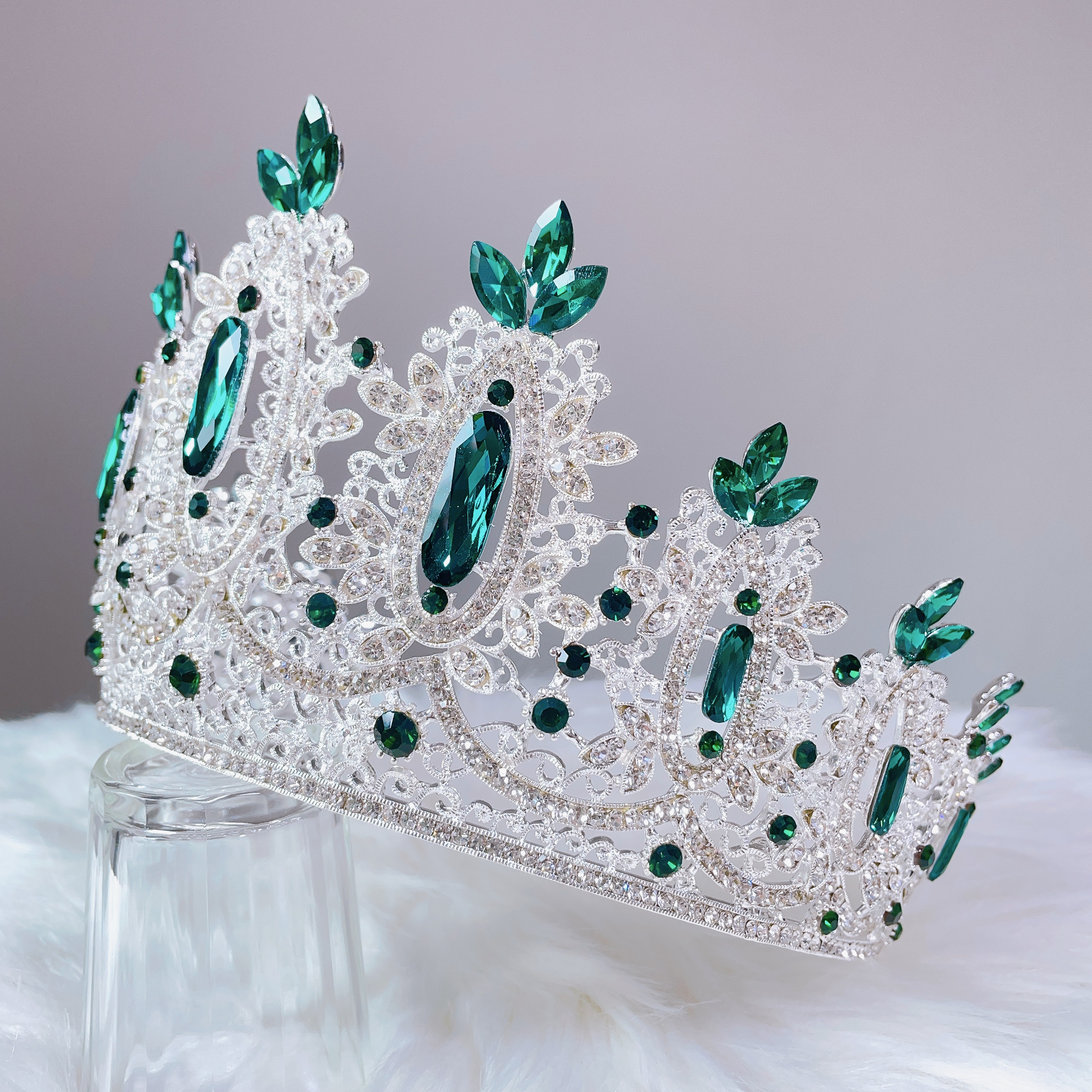 (พร้อมส่ง) เทียร่า 394 สีเขียว มงกุฎนางงาม มงกุฎเจ้าสาว มงกุฎเพชร งานพรีเมี่ยม สินค้าพร้อมส่งจากไทย