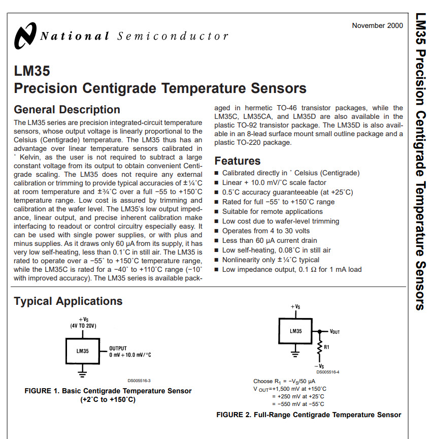 1x LM35DZ ไอซีเซ็นเซอร์อุณหภูมิของแท้ National Semiconductor