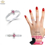 แหวนเพชรcz ประดับเพชร CZ แหวนทรงไม้กางเขน ประดับพลอยกลมเหลี่ยมเกสรสีชมพู ดีไซน์โฉบเฉี่ยวทันสมัยควรค่าแก่การครอบครอง ใส่ติดนิ้วได้ทุกงาน
